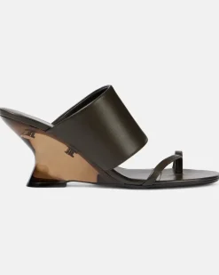 Wedge-Pantoletten aus Leder Schwarz