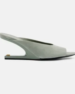 Wedge-Pantoletten aus Veloursleder GrüN