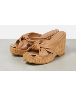 Wedge-Pantoletten Avenue aus Leder Braun