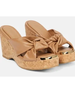 Wedge-Pantoletten Avenue aus Leder Braun