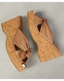 Wedge-Pantoletten Avenue aus Leder Braun