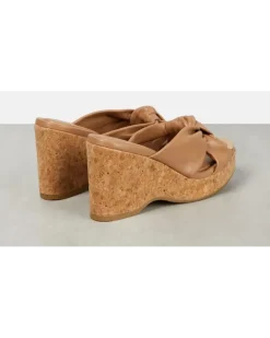 Wedge-Pantoletten Avenue aus Leder Braun
