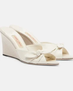 Wedge-Pantoletten Livi aus Canvas mit Leder Weiß