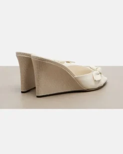 Wedge-Pantoletten Livi aus Canvas mit Leder Weiß