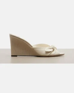Wedge-Pantoletten Livi aus Canvas mit Leder Weiß