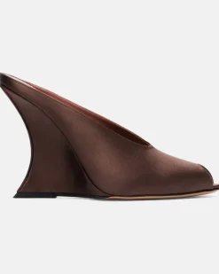 Wedge-Pantoletten Nina 105 aus Satin Braun