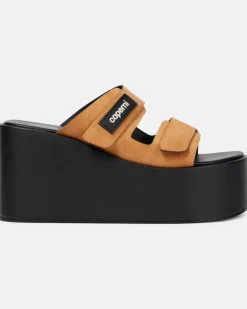 Wedge-Sandalen aus Veloursleder Braun