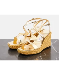 Wedge-Sandalen Ayla aus Metallic-Leder Gold