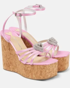 Wedge-Sandalen Double Heart aus Satin Rosa