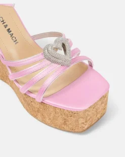 Wedge-Sandalen Double Heart aus Satin Rosa