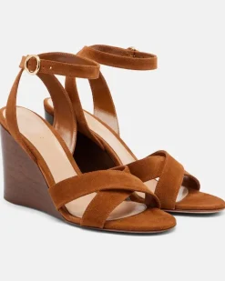 Wedge-Sandalen Ines aus Veloursleder Braun