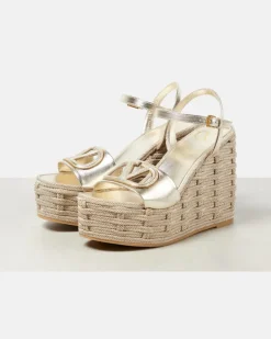 Wedge-Sandalen VLogo Signature aus Metallic-Leder