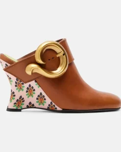 Wedges Sabot aus Leder Braun