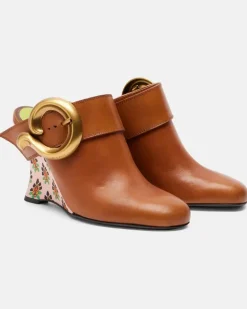 Wedges Sabot aus Leder Braun