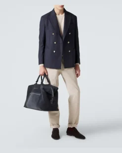 Weekender aus Veloursleder mit Leder Blau