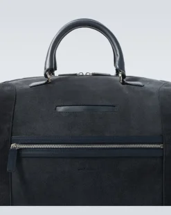 Weekender aus Veloursleder mit Leder Blau