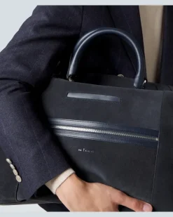 Weekender aus Veloursleder mit Leder Blau