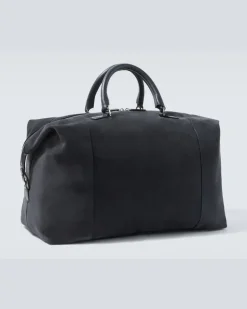 Weekender aus Veloursleder mit Leder Blau