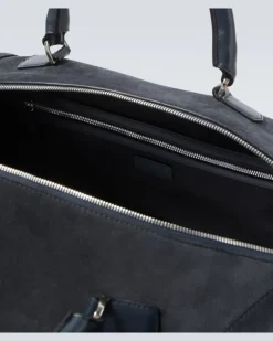Weekender aus Veloursleder mit Leder Blau