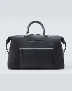 Weekender aus Veloursleder mit Leder Blau