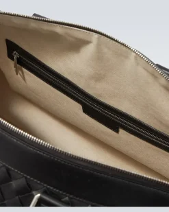 Weekender Intrecciato aus Leder Schwarz