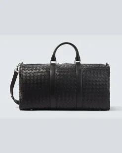 Weekender Intrecciato aus Leder Schwarz