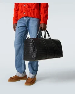 Weekender Intrecciato aus Leder Schwarz