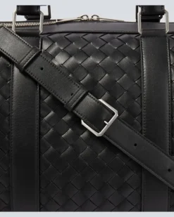 Weekender Intrecciato aus Leder Schwarz