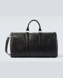 Weekender Intrecciato aus Leder Schwarz