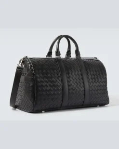 Weekender Intrecciato aus Leder Schwarz