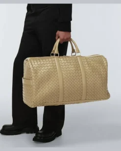 Weekender Intrecciato Large aus Leder Beige