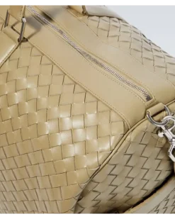 Weekender Intrecciato Large aus Leder Beige