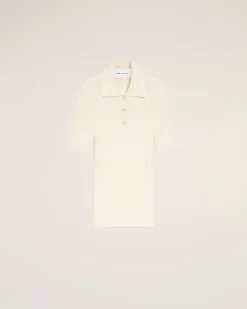 Weißes Strick-Polohemd mit kurzen Ärmeln Weiß für Damen Weiss