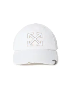 WEISSE/BEIGE ABGENUTZTE DENIM BASEBALLCAP Weiß