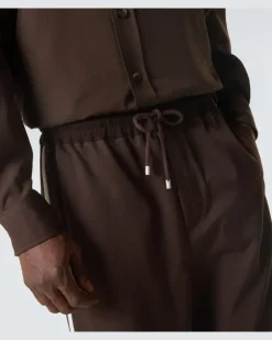 Weite Hose aus Woll-Gabardine Braun