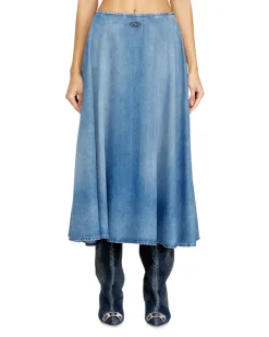 Weiter Rock aus fließendem Denim - Röcke - Damen - Blau