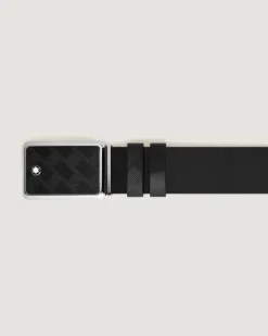 Wendbarer Gürtel aus Leder in Schwarz/Schwarz mit Intarsien-Schließe mm - MB221019 - Gürtel