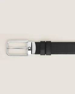 Wendbarer Gürtel mit rechteckiger Schließe 30 mm aus Sartorial Leder - Schwarz - Leder - MB223409 - Gürtel