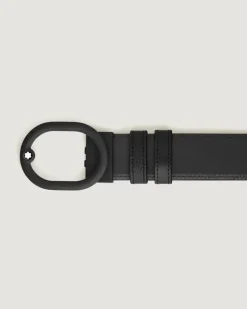 Wendegürtel aus Leder in Schwarz/Schwarz mit ovaler Schließe mm - MB221028 - Gürtel