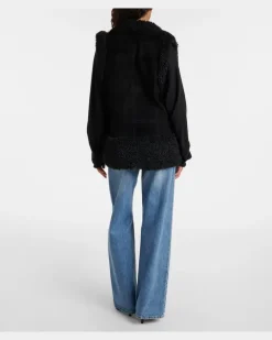 Weste aus Veloursleder mit Shearling Schwarz
