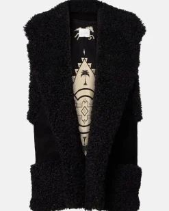 Weste aus Veloursleder mit Shearling Schwarz
