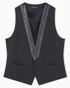 Weste Giorgio's aus Schurwollkrepp mit Zierbesatz Schwarz