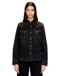 Western-Hemd aus behandeltem Denim - Denimhemden - Damen - Schwarz