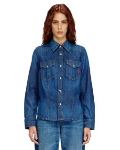 Westernhemd aus Clean-Wash-Denim - Denimhemden - Damen - Blau