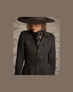 Western-Jumpsuit aus Woll-Leinen-Twill Black