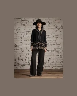 Western-Strickjacke aus Wolle und Seide Black