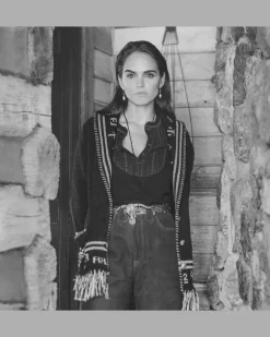 Western-Strickjacke aus Wolle und Seide Black