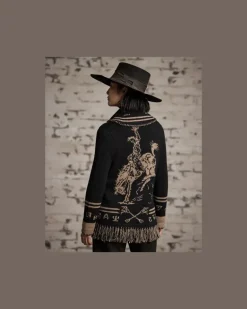 Western-Strickjacke aus Wolle und Seide Black