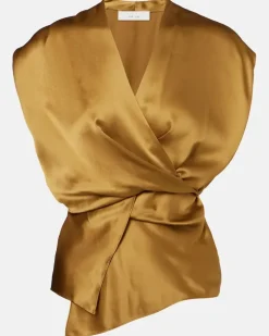 Wickeltop aus Seidensatin Gold