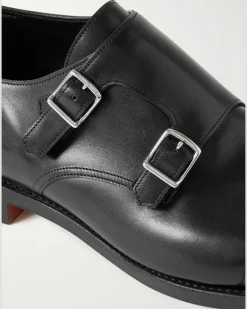 William Leather Monk-Strap Shoes Black